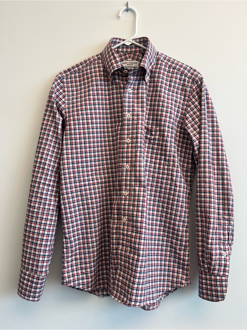Spier & Mackay Slim Fit Button-Down Plaid Shirt in White, Red & Blue